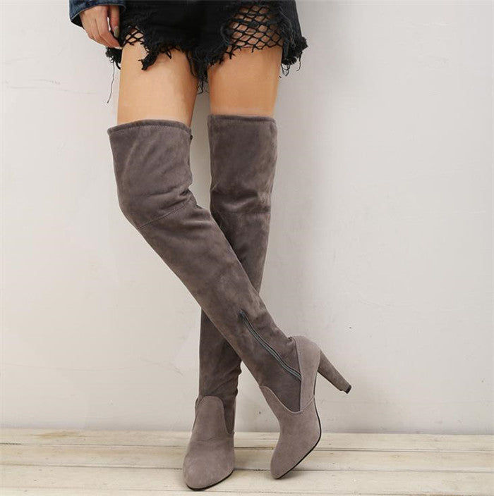 Over-the-knee Boots High Heel Pointed-toe Frosted