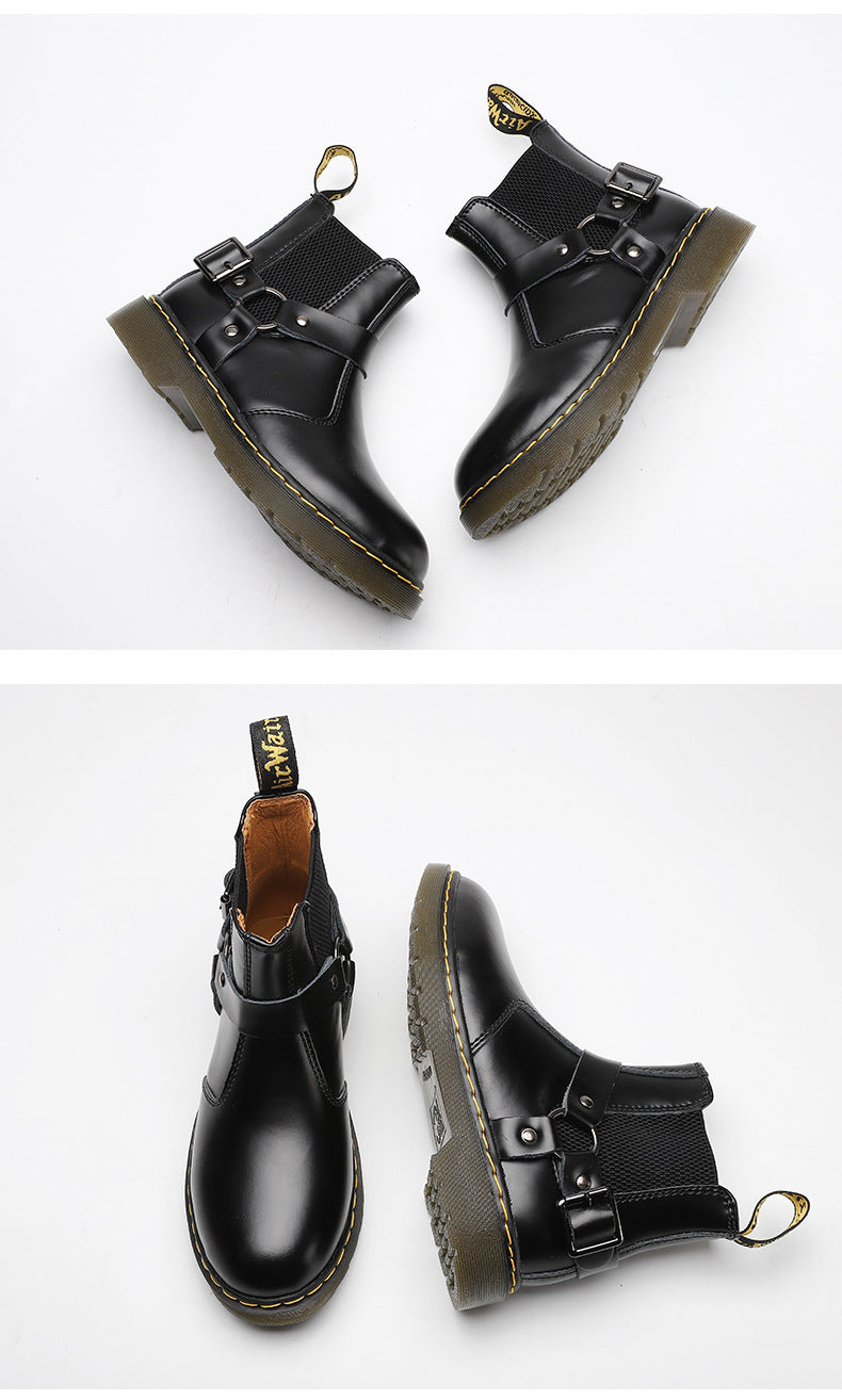 Flat Couple Leather Ring Motorcycle Boots