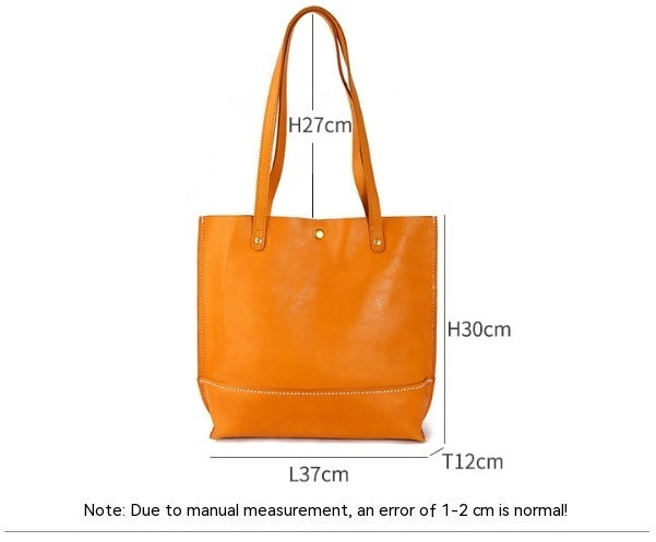 Bolso de mano de piel de vaca de capa superior, bolso de hombro informal coreano de gran capacidad para mujer