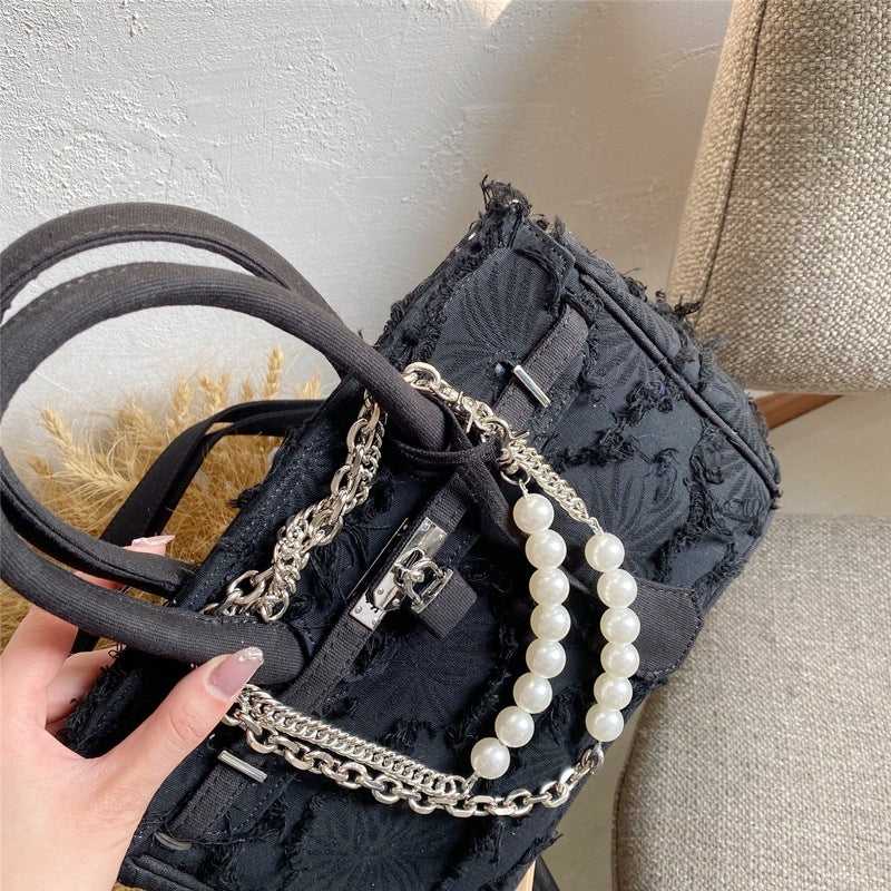 Bolso bandolera portátil vintage de lona con borlas y cuentas de 30 pulgadas