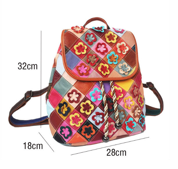 Stitching Rhombus Retro Women's Bag Leather Backpackage Backpack