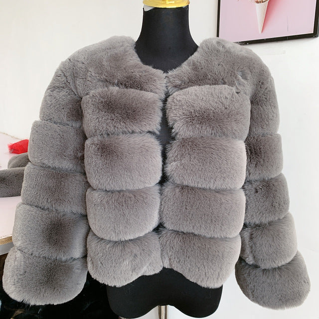 Warm Leisure Stitching Women's Faux Fox Coat