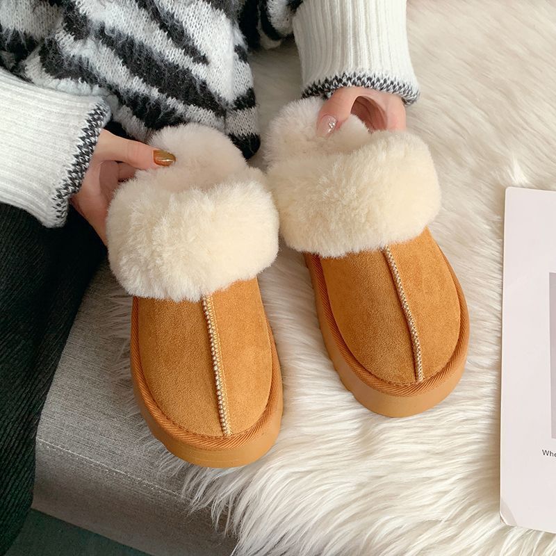 Snow Boots Fur Integrated Fluffy Slippers Women's Half Slippers Cotton Shoes