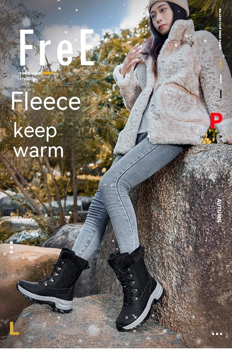 Women's Winter Fashion High-top Warm Fleece-lined Thick And Comfortable Snow Boots