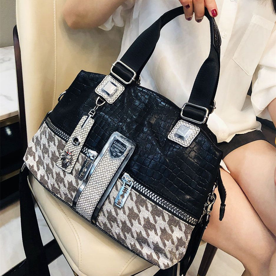 Female Houndstooth Contrast Color Large-capacity Crossbody Bag