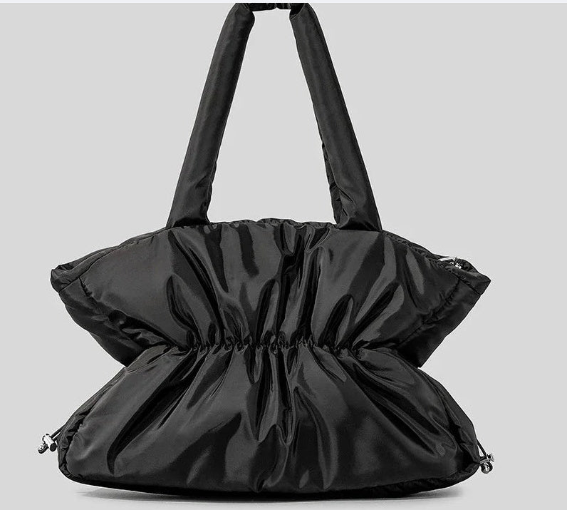 Autumn And Winter Pleated Cotton Filled Large Capacity Handbag For Women