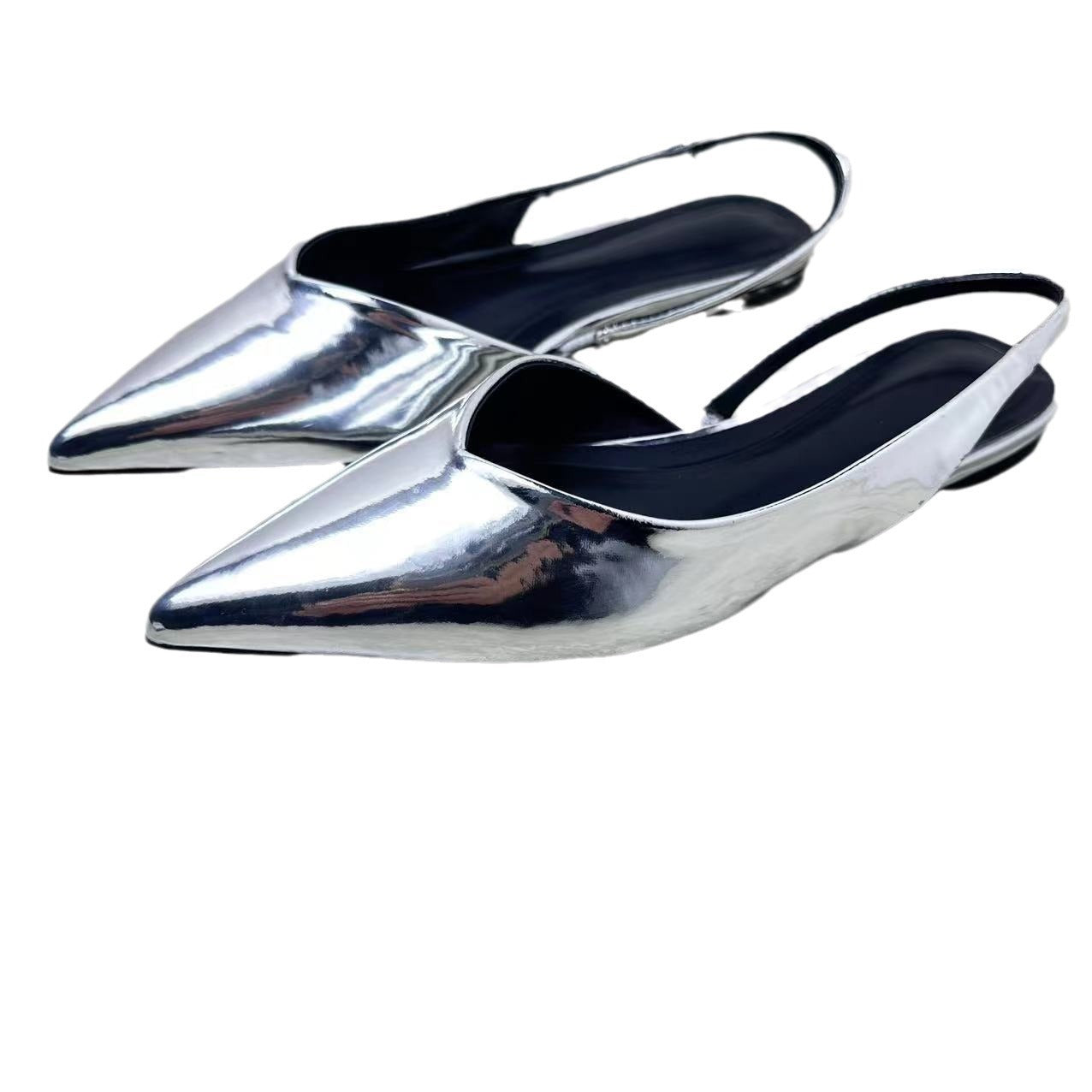 Women's Shoes Silver Paint Effect Flat Shoes Back Strap