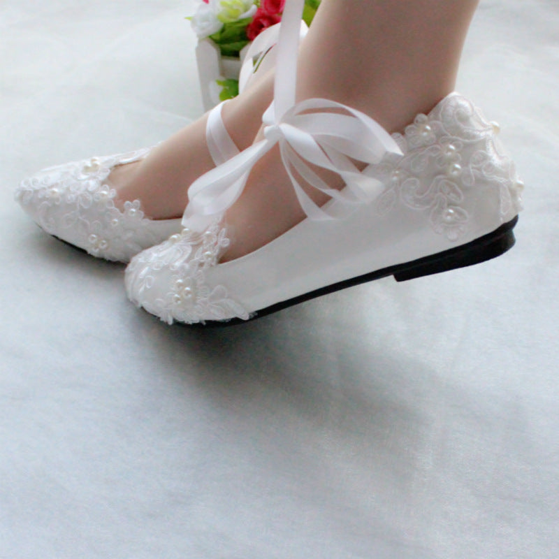 Strap White Large Flat Bottom Wedding Shoes