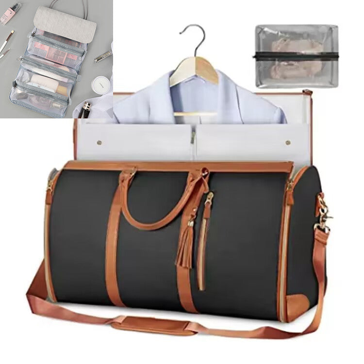 Large Leather Folding Suit Bag Travel Crossbody