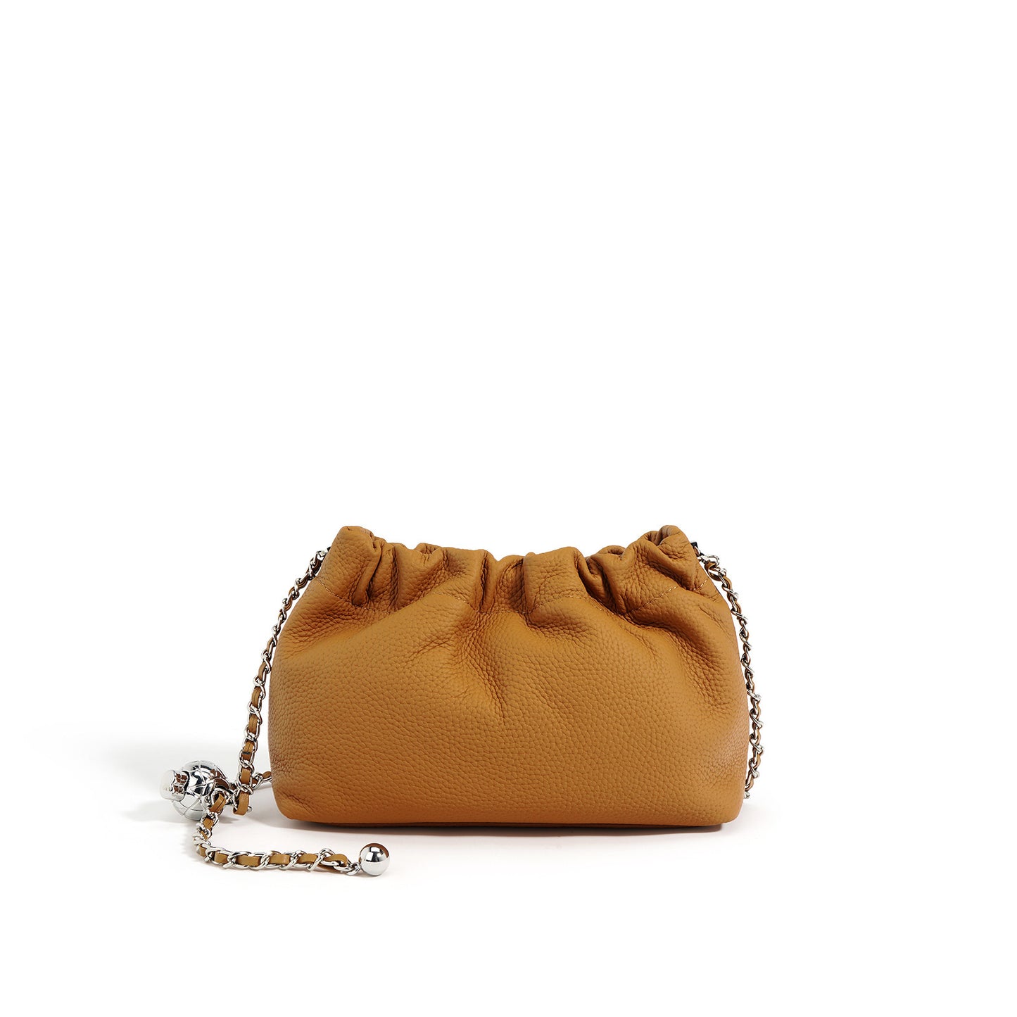 Top Layer Cowhide Texture Pleated Cloud Bag Women's Shoulder Crossbody