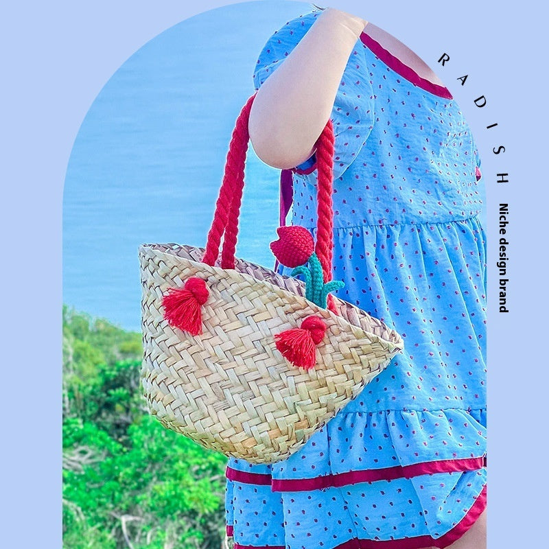 Three-dimensional Small Flower Tulip Handmade Crochet Vegetable Basket Handbags