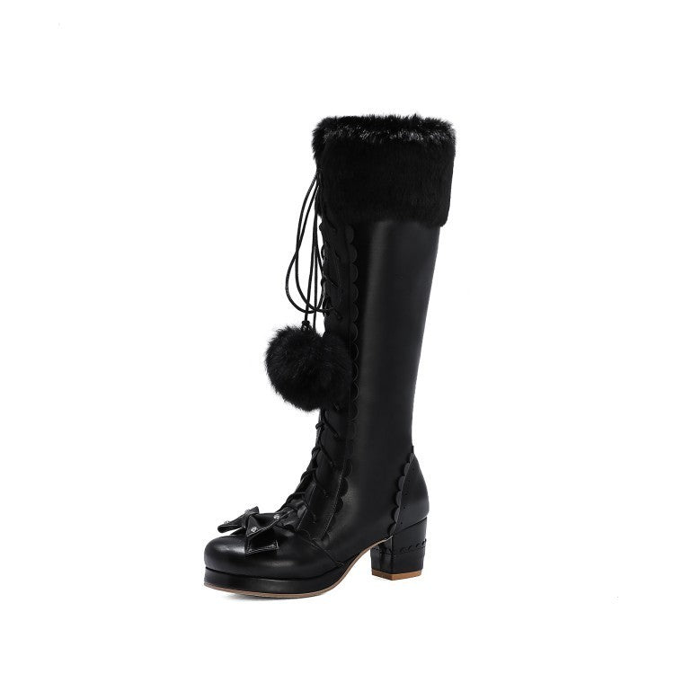 Lace-up Bow Women's Chunky Heel Boots