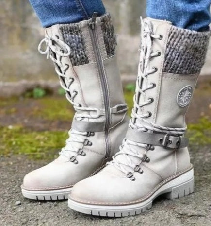 Botas Martin de invierno de tacón alto cuadrado con punta redonda y costura en talla grande