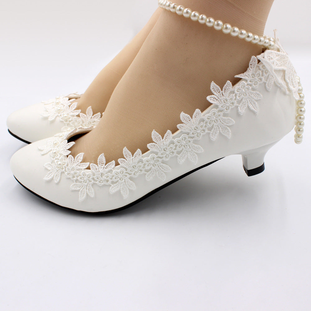 Women's Low Heel Simple White Wedding Shoes