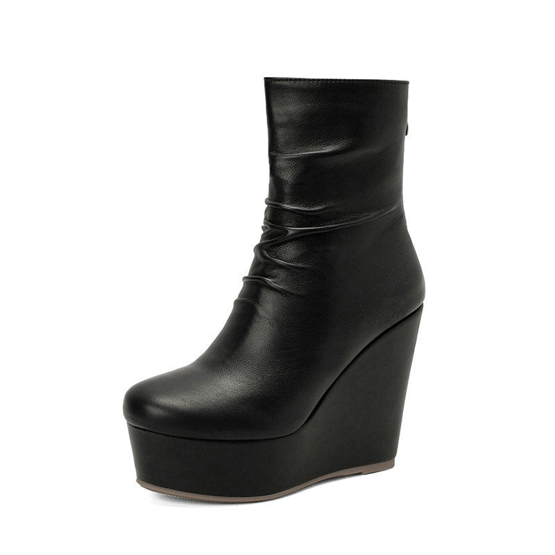 Women's Fashion Thick Bottom Slope Heel Martin Boots