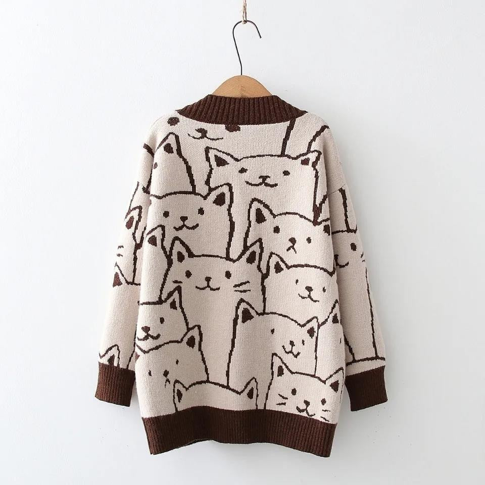 Loose Western Style Long Sleeve Knitted Cardigan Cartoon Sweater