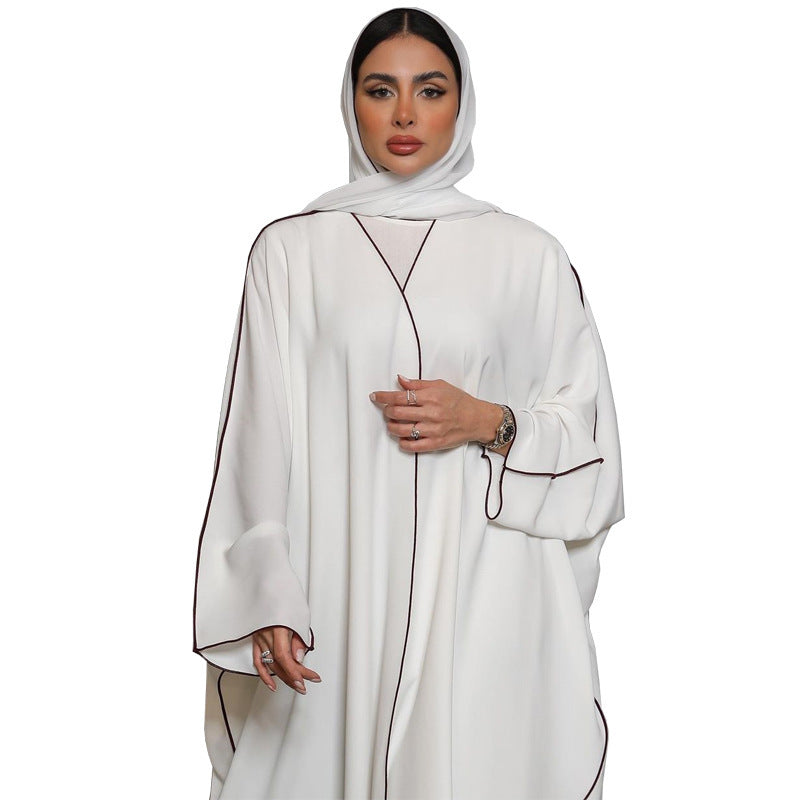 Bata abaya de mujer de talla grande con parches blancos