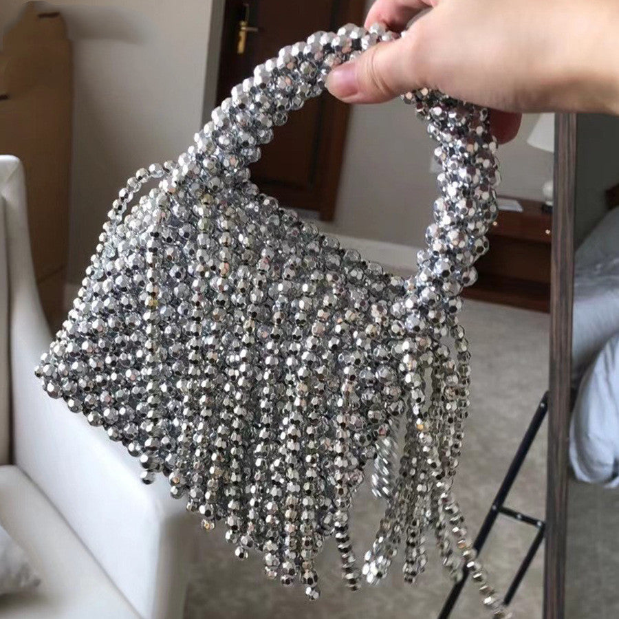 Bolso de mano con borlas de acrílico para mujer, hecho a mano