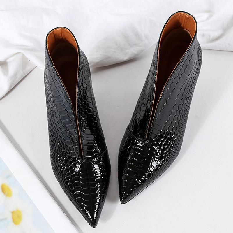 Pointed Toe Thin High Heel Lacquer Short Boots For Women