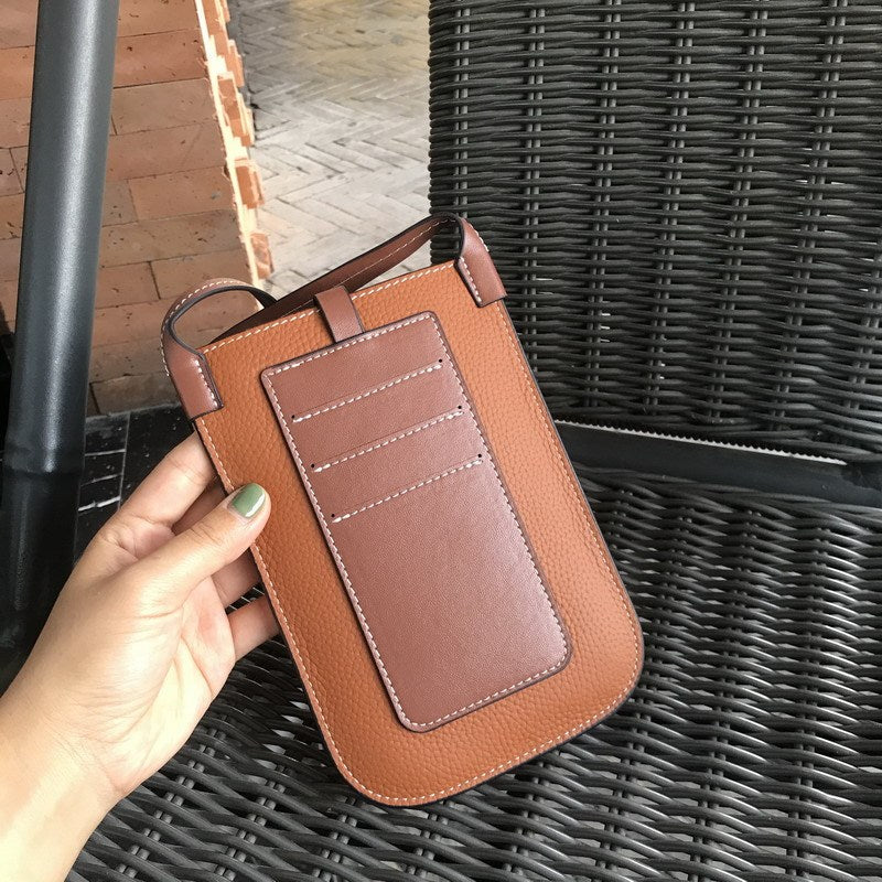 Women's First Layer Cowhide Pull-belt Mobile Phone Bag