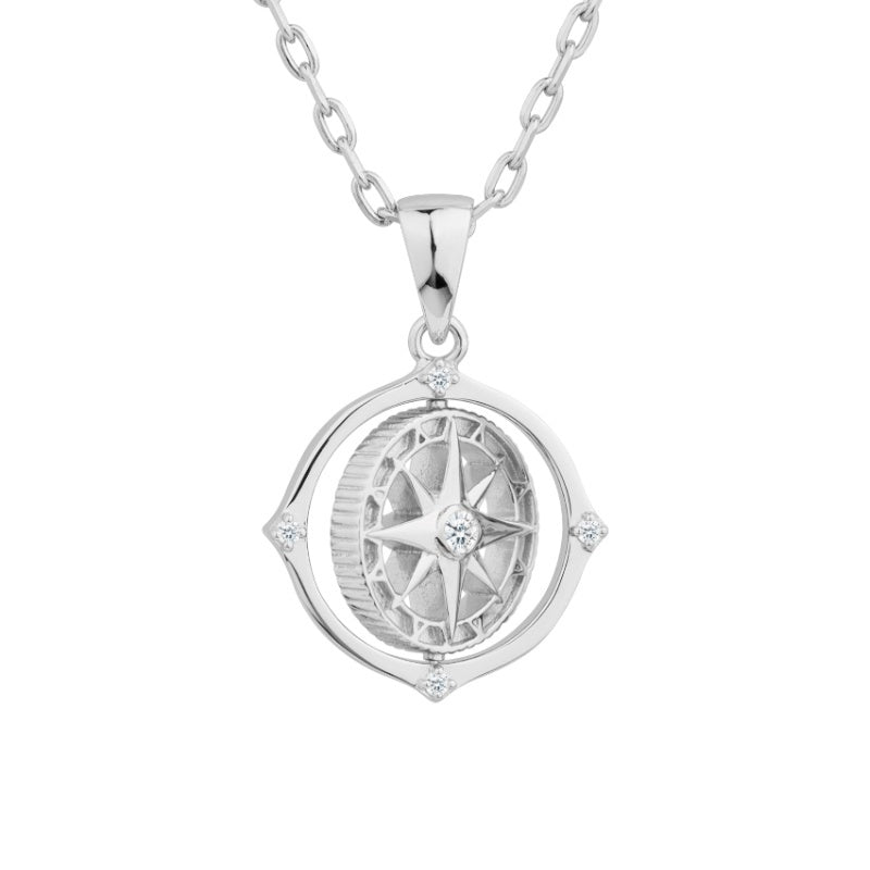 Collier avec pendentif boussole rotative en argent sterling 925