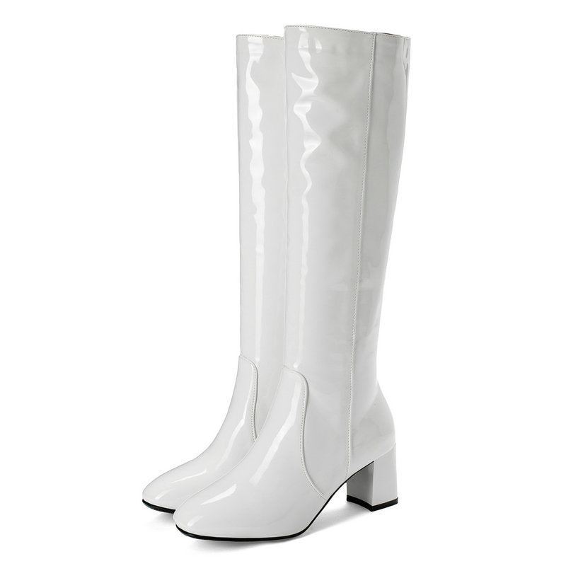 Plus Size Patent Leather High Heel Long Boots