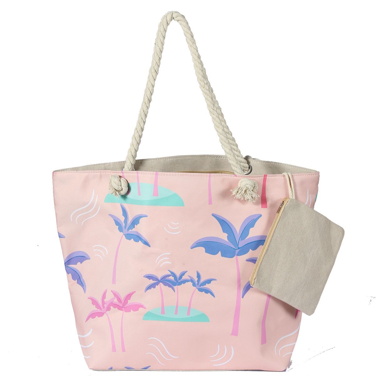 Bolsa de lona para playa para mujer, impermeable, grande, para viaje, con cremallera, reutilizable, para hacer la compra