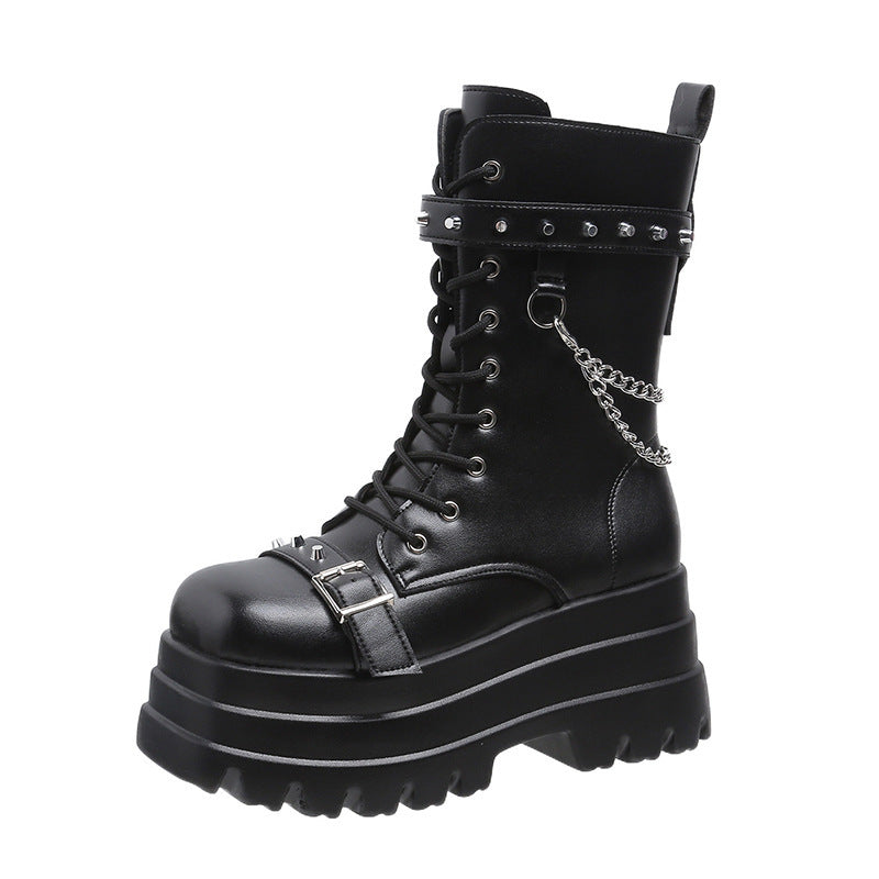 Women's New Punk Style Handsome Thick Sole Mid Length Women's Boots