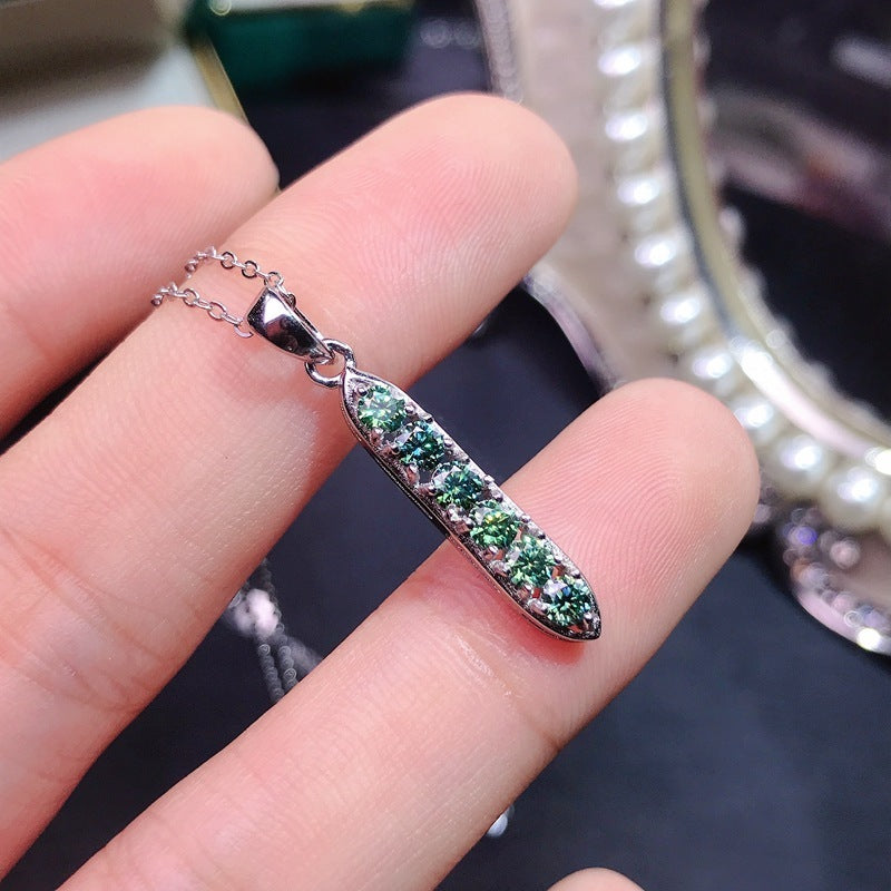 925 Silver Inlaid Green Moissanite Pendant Necklace