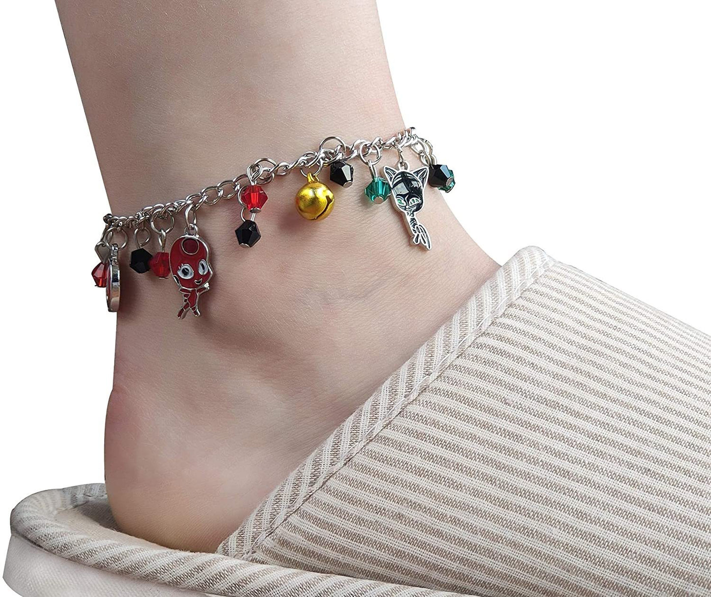 Ladybug Superhero And Cat Bracelet Charm With Crystal Bead Bangle For Kids Cosplay Adjustable Jewelry