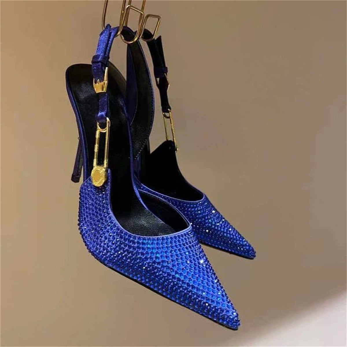 Women's Rhinestone Pointed Toe Strap Decorative High Heels