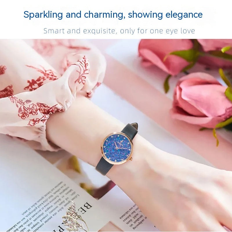 Montre pour femme saphir simple et naturelle avec petit diamant