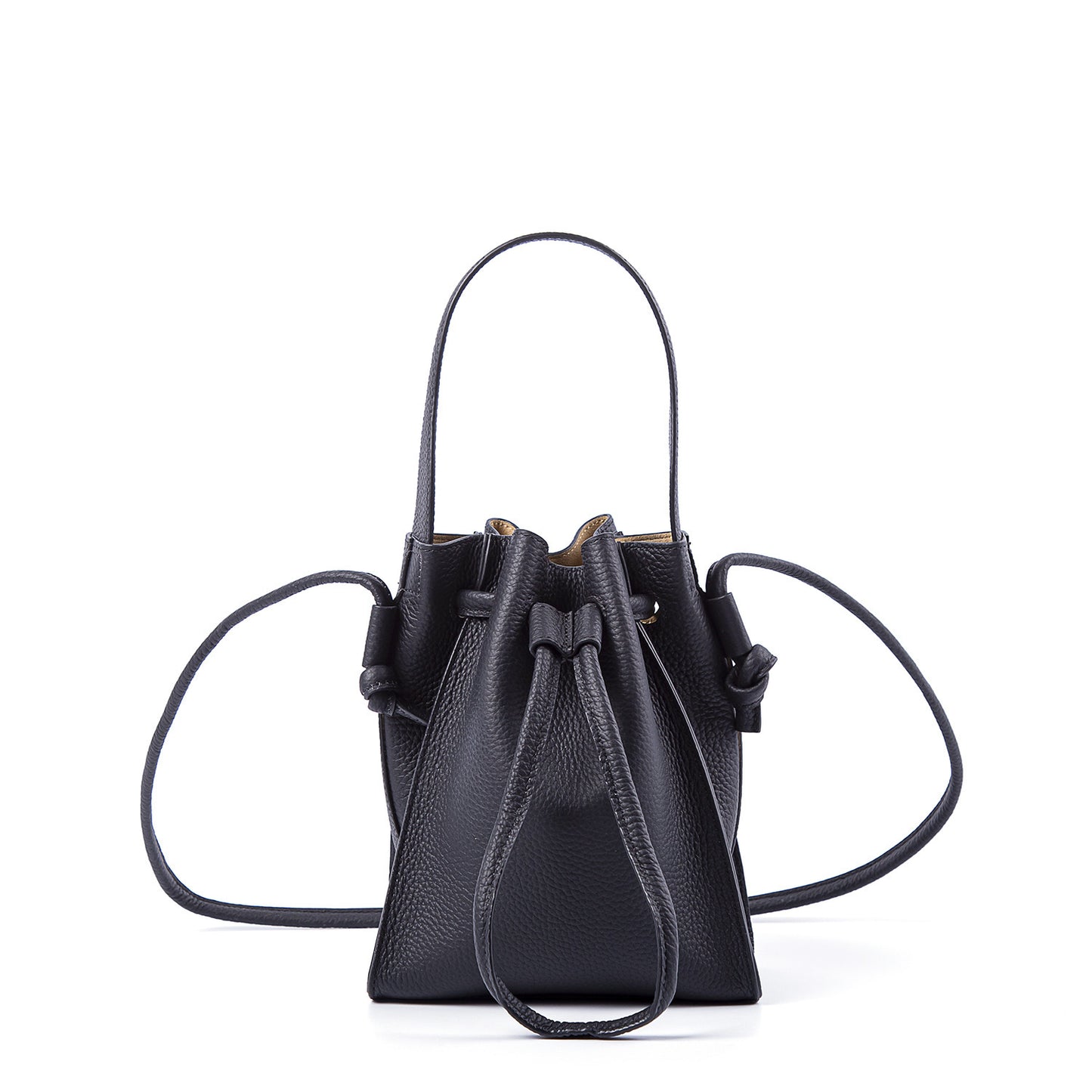 New Half-handmade Bucket Bag First Layer Soft Cowhide Drawstring Shoulder Bag For Women