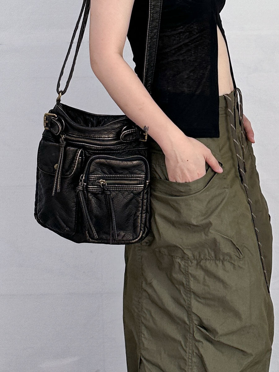 Retro Style Washed Fabric Crossbody Underarm Bag