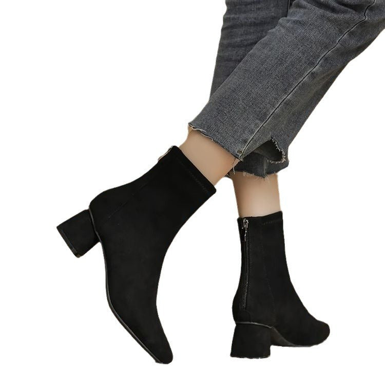 Ankle Boots Skinny Suede High Chunky Heel High Heel Ankle Boots