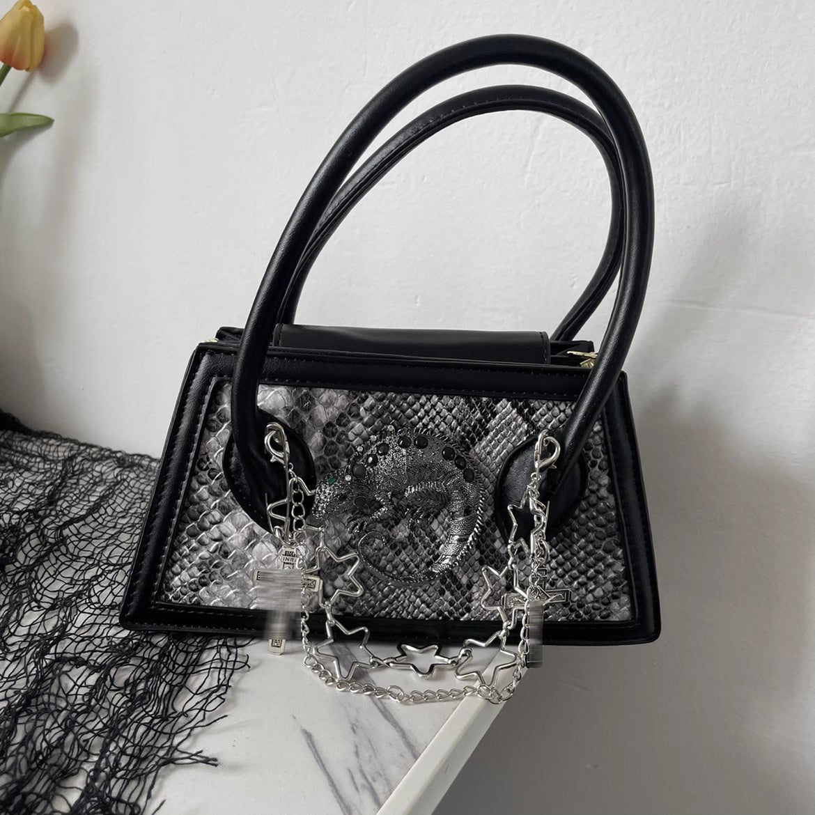 Snakeskin Spider Dark Mini Crossbody Handbag