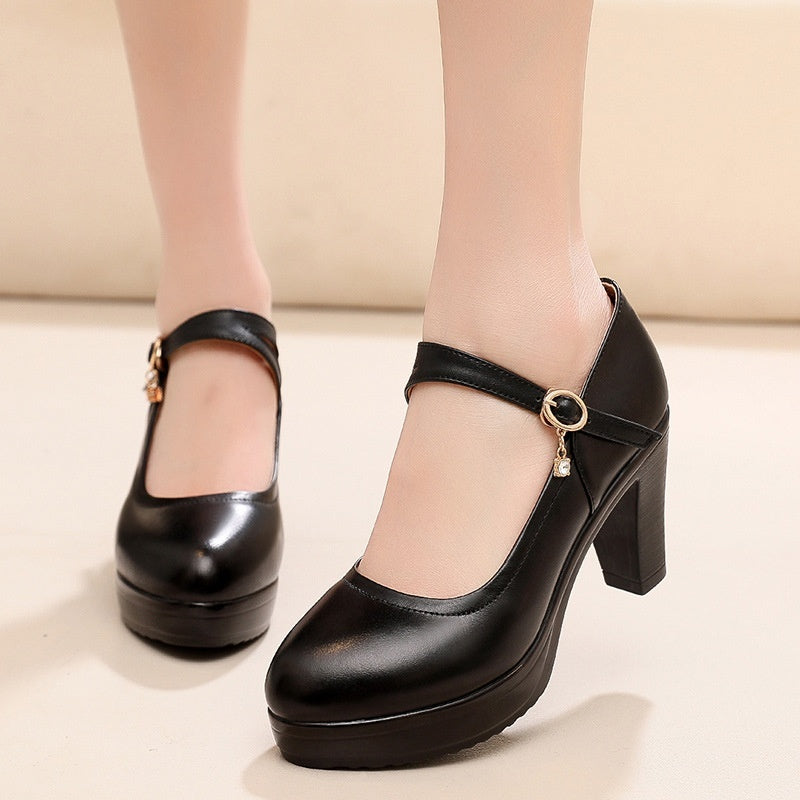 Round Toe Shallow Mouth High Heel Thick Bottom Waterproof Platform Shoes