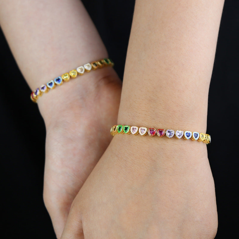 Colorful Zircon Tennis Chain Bracelet European And American Popular