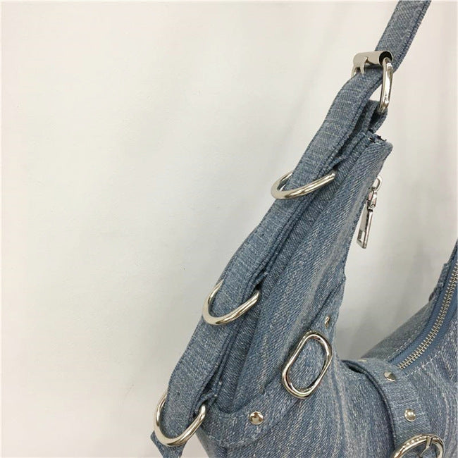 Special-interest Design Retro Metal Buckle Denim Shoulder Bag