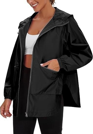 Veste à capuche zippée à manches longues pour femme Trench-coat Veste décontractée