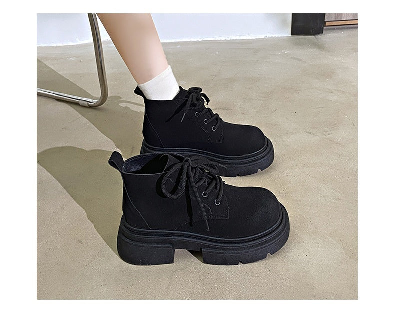 Women's Thick-soled Lace-up Retro Matte Ankle Trendy Cool British Fan Boots