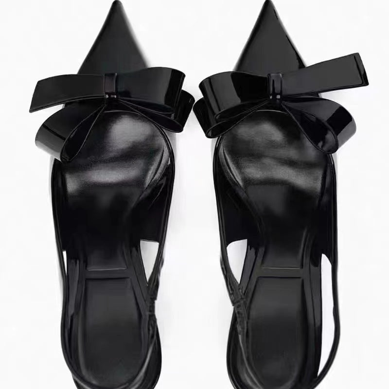 Women's Fashion Bowknot Pointed Patent Leather High Heels