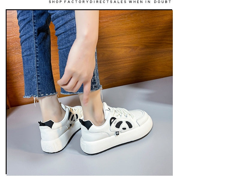 Platform Sneakers Non-slip Sports Casual Black And White Panda Comfortable Breathable Lace Up White Shoes