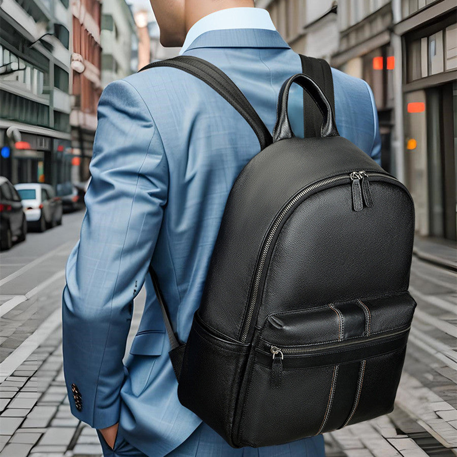 Men's Fashion Casual Large Capacity Top Layer Leather Backpack