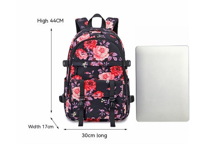 Mochila multifuncional con diseño de flores y transferencia térmica para mujer