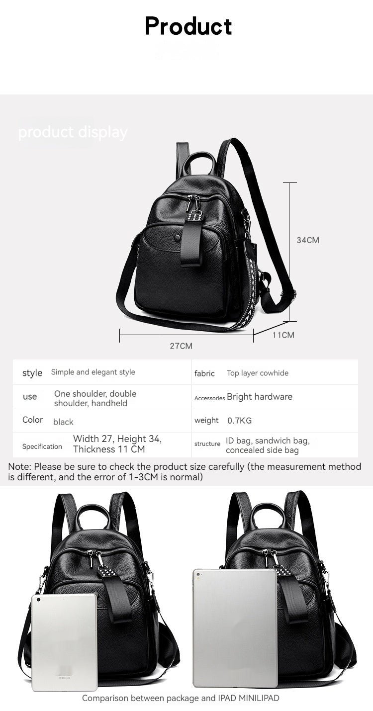 Korean Style Fashionable Large Capacity Preppy Style First Layer Cowhide Travel Backpack