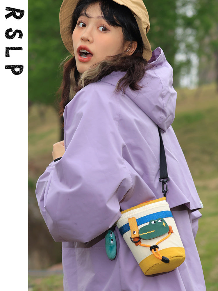 Cute Camping Style One Shoulder Crossbody Portable Small Bucket Bag