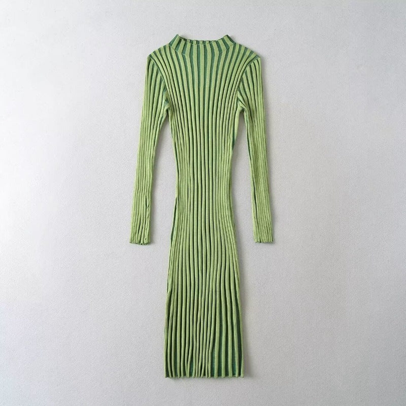 Women's Hot Girl Vertical Stripes Knitted Dress