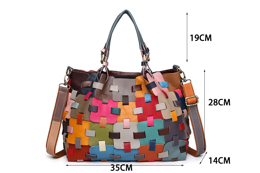 First Layer Cowhide Multi-color Blocks Handbag