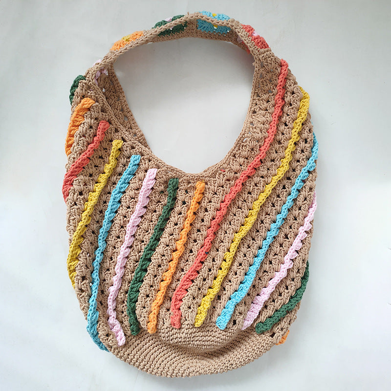 Large Capacity One Shoulder Cotton Thread Bucket Colorful Stripe Pack